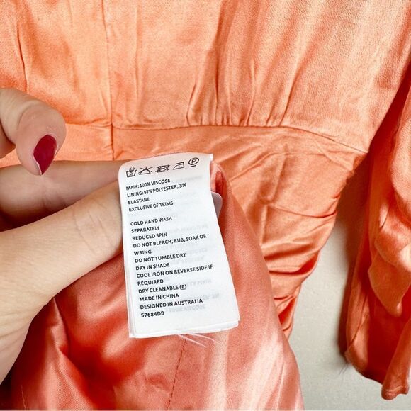 Bardot Orange Karissa Scruch Long Sleeve V-Neck Dress Mini Size Medium 6 - Picture 6 of 8